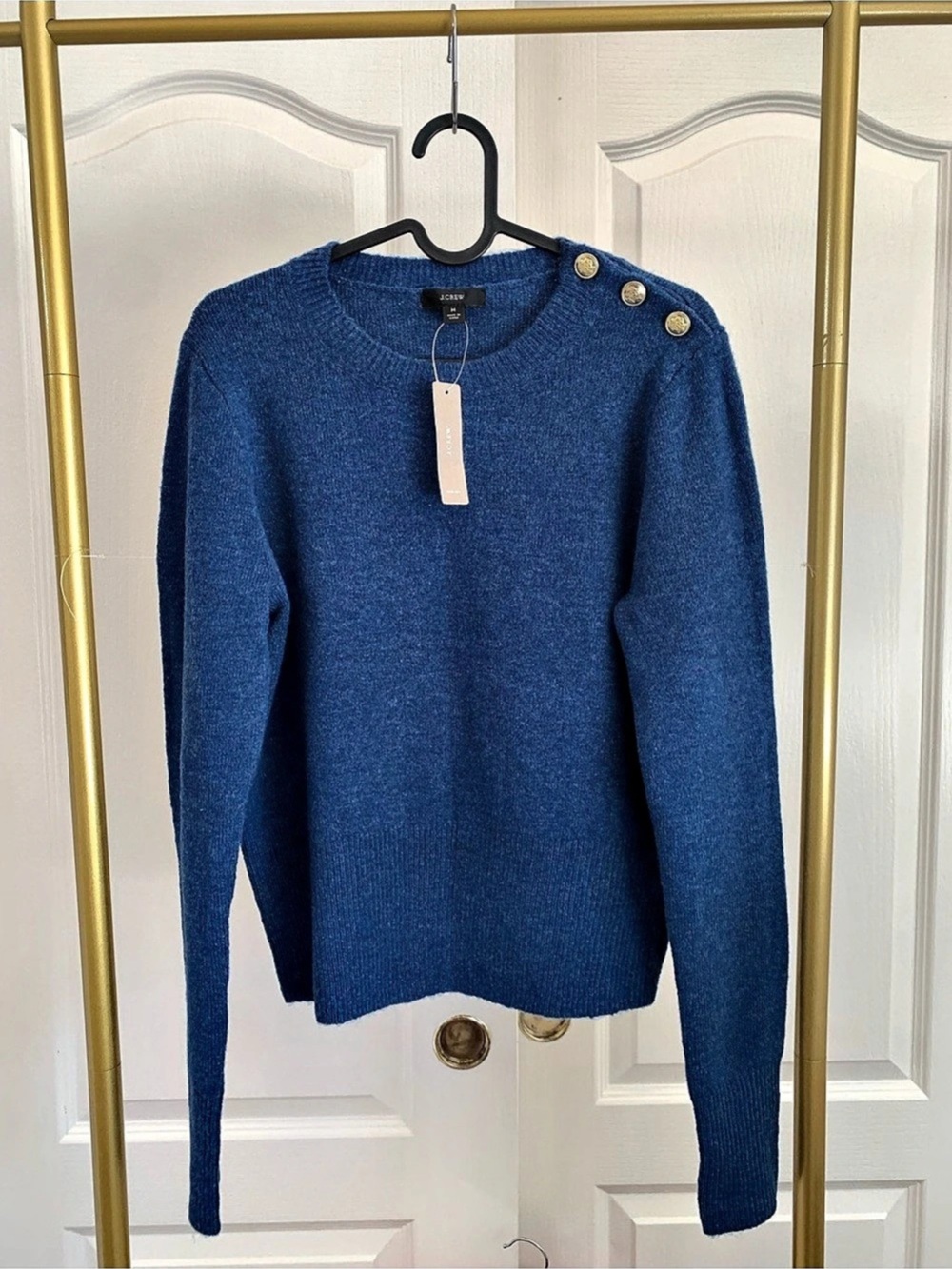 J.Crew Crewneck sweater with shoulder buttons, Blue, Medium